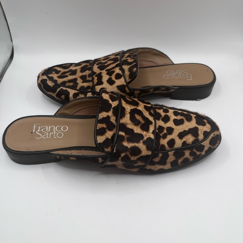 Franco Sarto Leopard Print Pointed Toe Mule Shoes… - image 1